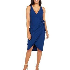 Adrianna Papell Women's Divine Crepe Wrap Dress Navy Blue Size 16